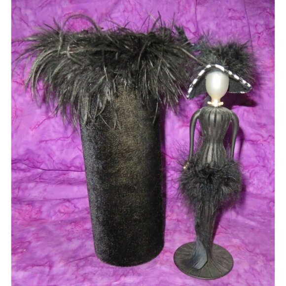 Vintage Victorian 11 inch Display Doll with case in Black Velvet with Feathers - Picture 1 of 8